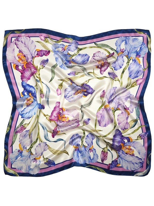 AD-081 Fioletowa apaszka na szyję Irysy 88x88 cm